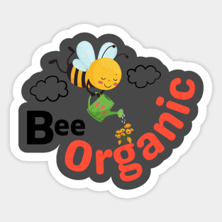 Be Organic Cute Bee Using A Watering Can & Farming Organically Sticker